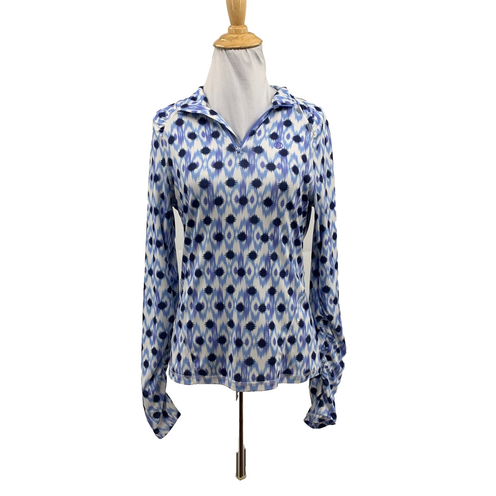 G/Fore Top Womens S Small Multi Geometric Motif Ruched Long Sleeve 1/4 Zip Golf